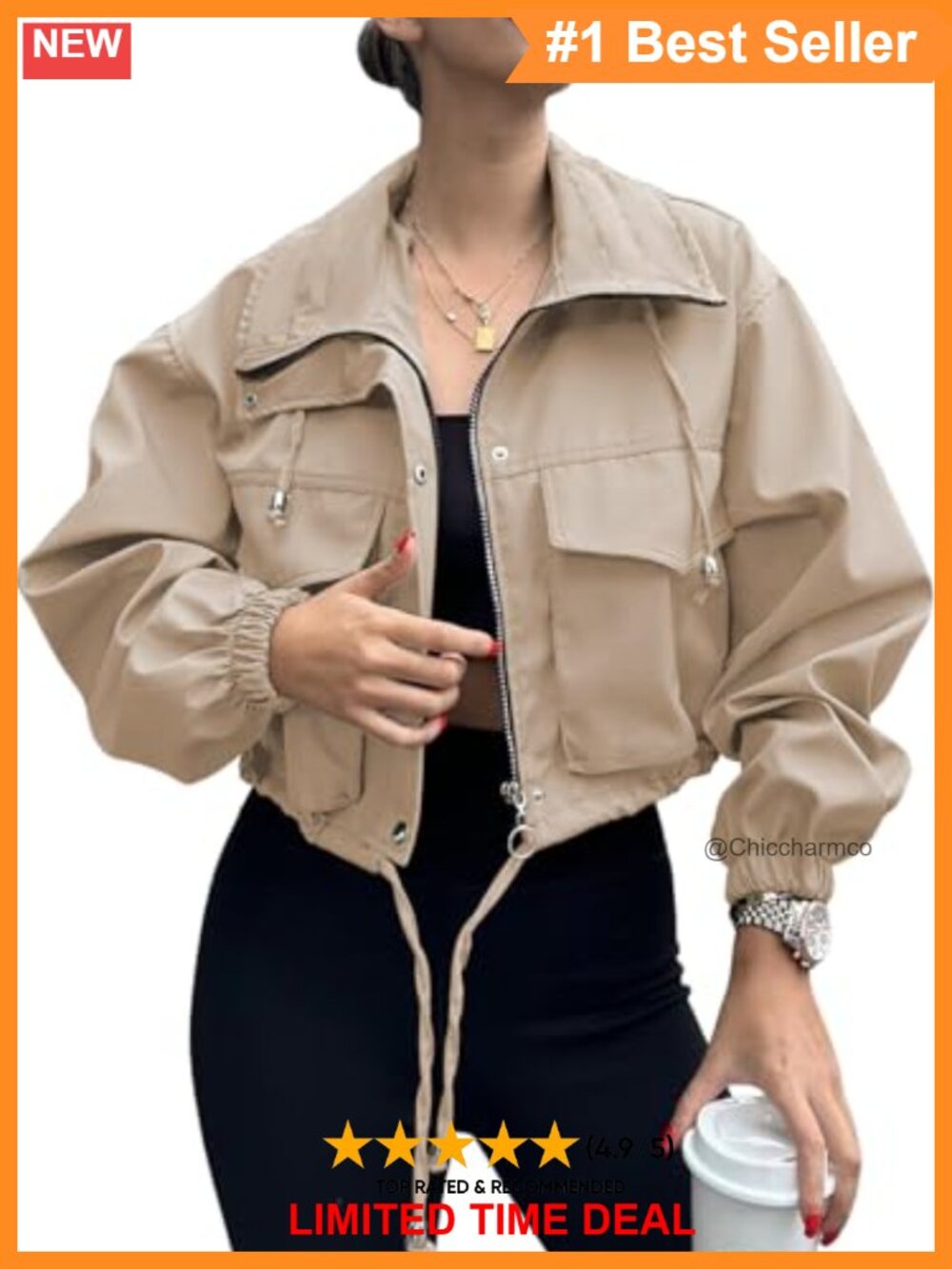 Lightweight Cropped Utility Anorak Zip Up Loose Fit Jacket
